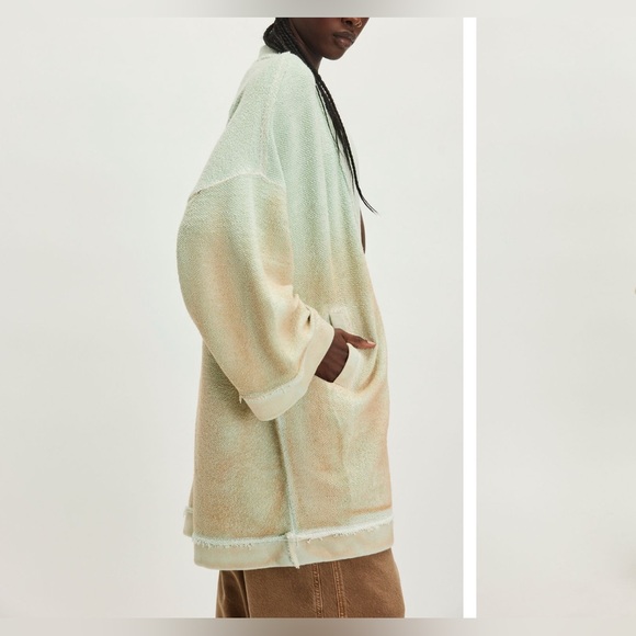 NWOT Free People Lola Sweatshirt Cardi - spa combo mint tan - XS - Picture 2 of 8